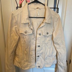 Free People Cream Denim Jacket Size: L